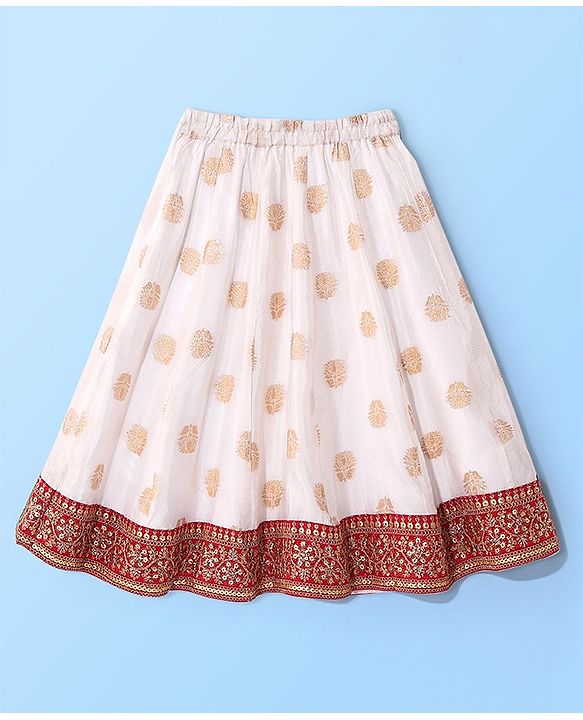 Babyhug Sleeveless Sequenced Choli With Brocade Printed Lehenga And Dupatta- Red & Off White