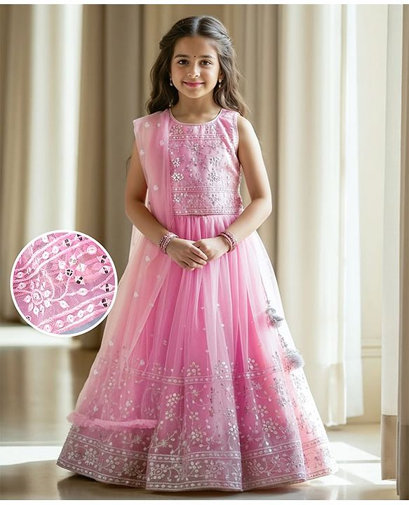Babyhug Sleeveless Sequenced Embroidered Choli Lehenga and Dupatta Set - Pink