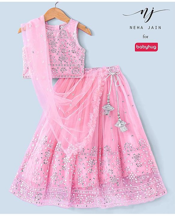 Babyhug Sleeveless Sequenced Embroidered Choli Lehenga and Dupatta Set - Pink