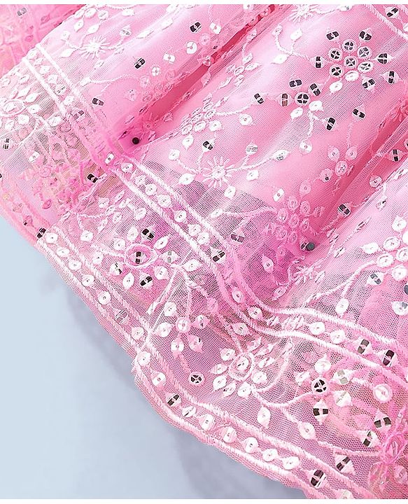 Babyhug Sleeveless Sequenced Embroidered Choli Lehenga and Dupatta Set - Pink