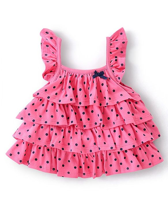 Babyhug 100% Sleeveless Cotton Top & Leggings Set Polka Dot Print- Pink & Navy Blue