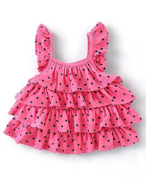 Babyhug 100% Sleeveless Cotton Top & Leggings Set Polka Dot Print- Pink & Navy Blue