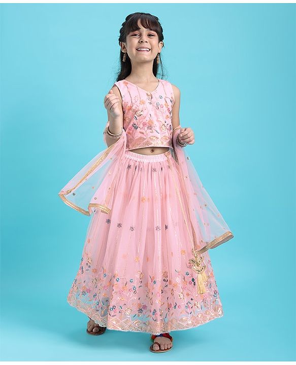 Babyhug Sleeveless Sequenced Embroidered Choli With Lehenga And Dupatta Set- Pink