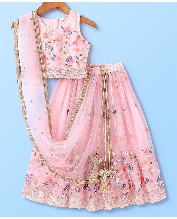 Babyhug Sleeveless Sequenced Embroidered Choli With Lehenga And Dupatta Set- Pink