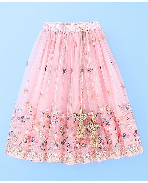Babyhug Sleeveless Sequenced Embroidered Choli With Lehenga And Dupatta Set- Pink