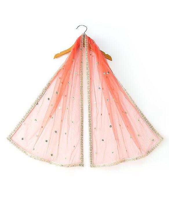 Babyhug Sleeveless Embrodered Choli with Laheriya Sequenced Lehenga and Dupatta Set - Orange