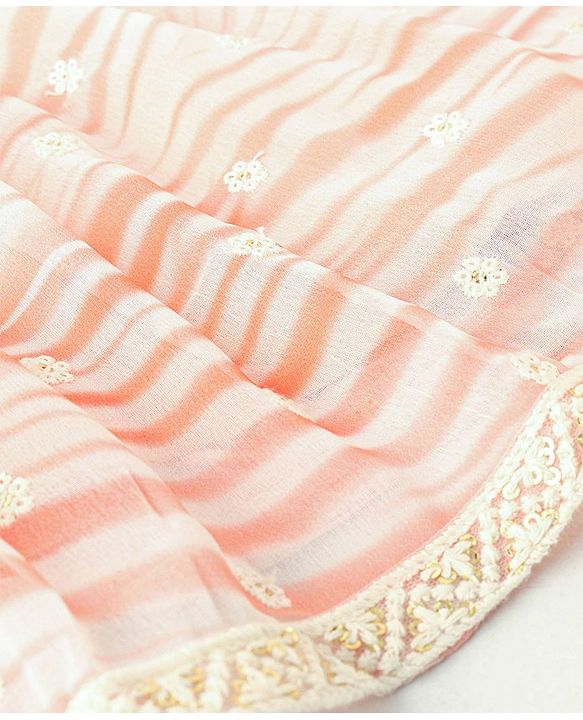 Babyhug Sleeveless Embrodered Choli with Laheriya Sequenced Lehenga and Dupatta Set - Orange