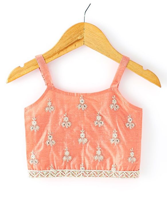 Babyhug Sleeveless Embrodered Choli with Laheriya Sequenced Lehenga and Dupatta Set - Orange