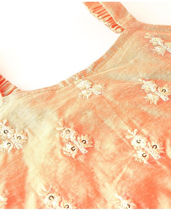 Babyhug Sleeveless Embrodered Choli with Laheriya Sequenced Lehenga and Dupatta Set - Orange