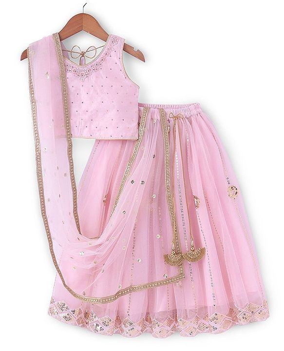 Babyhug Sleeveless Sequenced Embroidered Choli With Lehenga And Dupatta Set- Pink