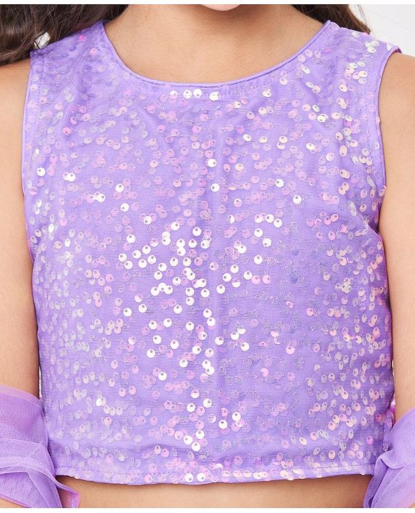 Babyhug Sleeveless Sequined Embroidered Choli with Lehenga and Dupatta  - Lavender