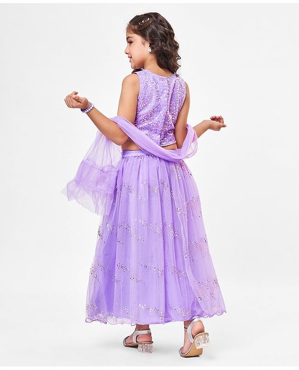 Babyhug Sleeveless Sequined Embroidered Choli with Lehenga and Dupatta  - Lavender