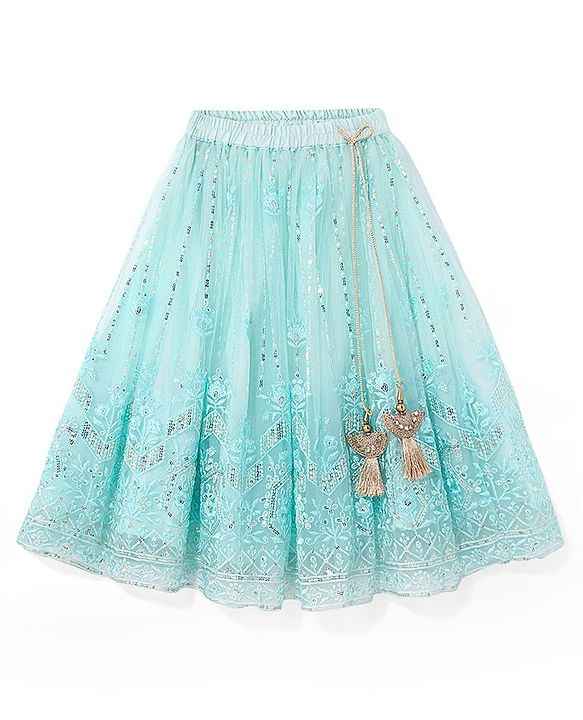 Babyhug Sleeveless Sequenced Embroidered Choli With Lehenga And Dupatta Set- Aqua