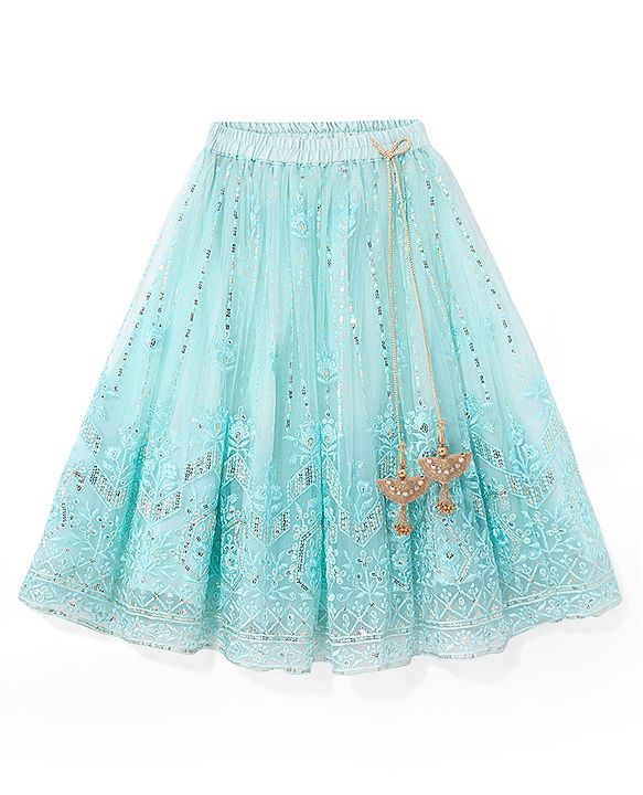 Babyhug Sleeveless Sequenced Embroidered Choli With Lehenga And Dupatta Set- Aqua