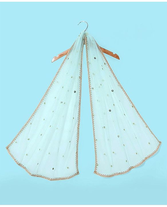Babyhug Sleeveless Sequenced Embroidered Choli With Lehenga And Dupatta Set- Aqua