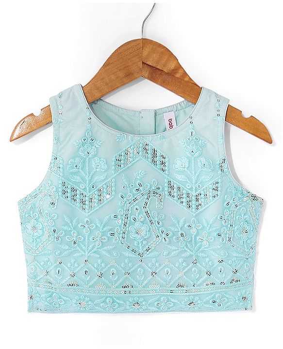 Babyhug Sleeveless Sequenced Embroidered Choli With Lehenga And Dupatta Set- Aqua