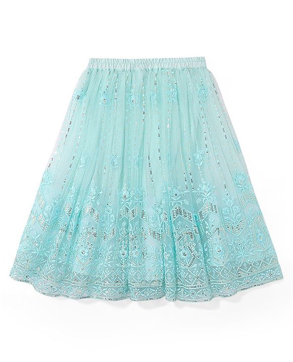 Babyhug Sleeveless Sequenced Embroidered Choli With Lehenga And Dupatta Set- Aqua