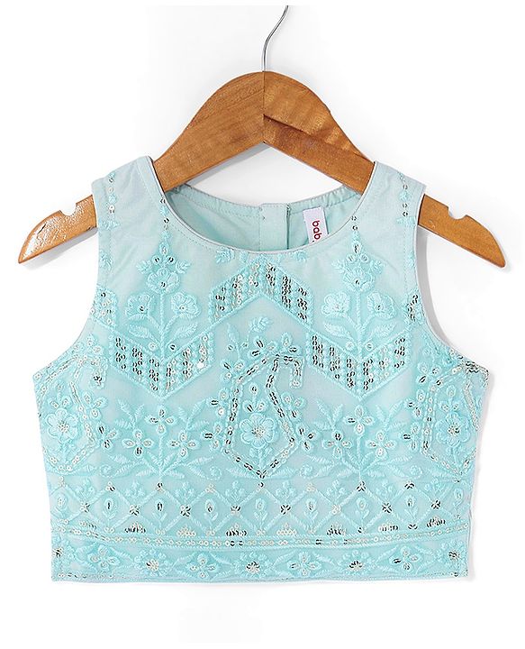 Babyhug Sleeveless Sequenced Embroidered Choli With Lehenga And Dupatta Set- Aqua