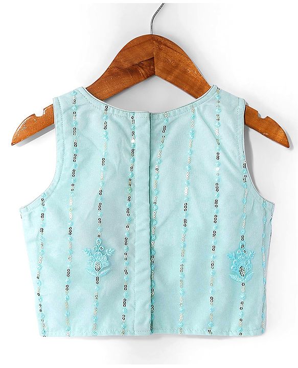Babyhug Sleeveless Sequenced Embroidered Choli With Lehenga And Dupatta Set- Aqua