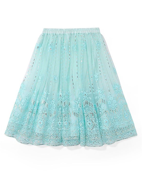 Babyhug Sleeveless Sequenced Embroidered Choli With Lehenga And Dupatta Set- Aqua