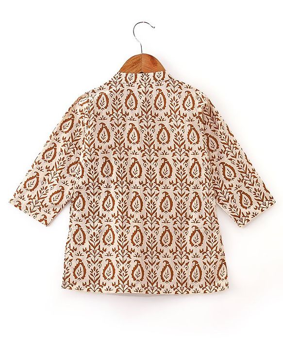 Babyhug 100% Cambric Full Sleeve Printed Dhoti Kurta Set - Beige