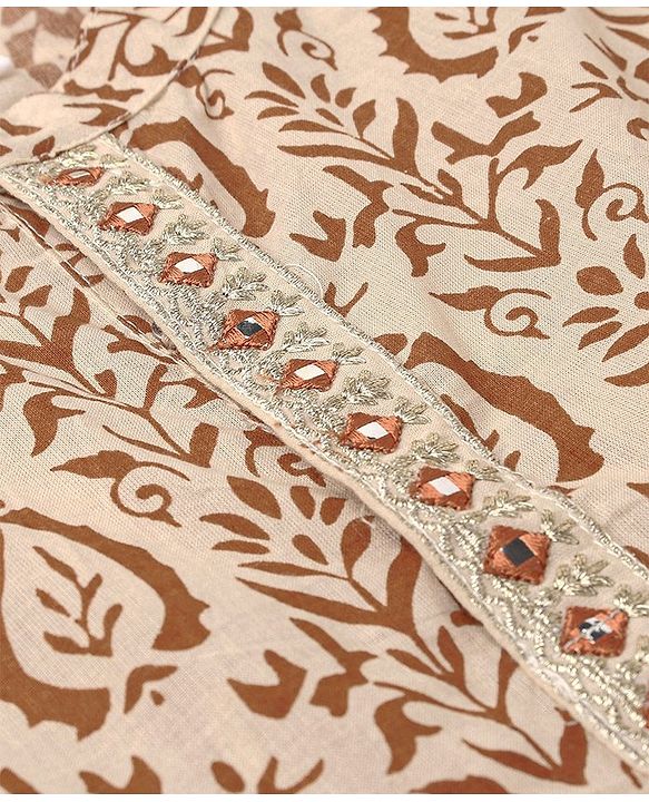 Babyhug 100% Cambric Full Sleeve Printed Dhoti Kurta Set - Beige