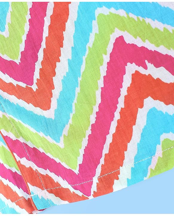 Babyhug 100% Cotton Full Sleeves Angarakha Kurta & Solid Color Dhoti Set With Chevron Print- Blue Green & Pink