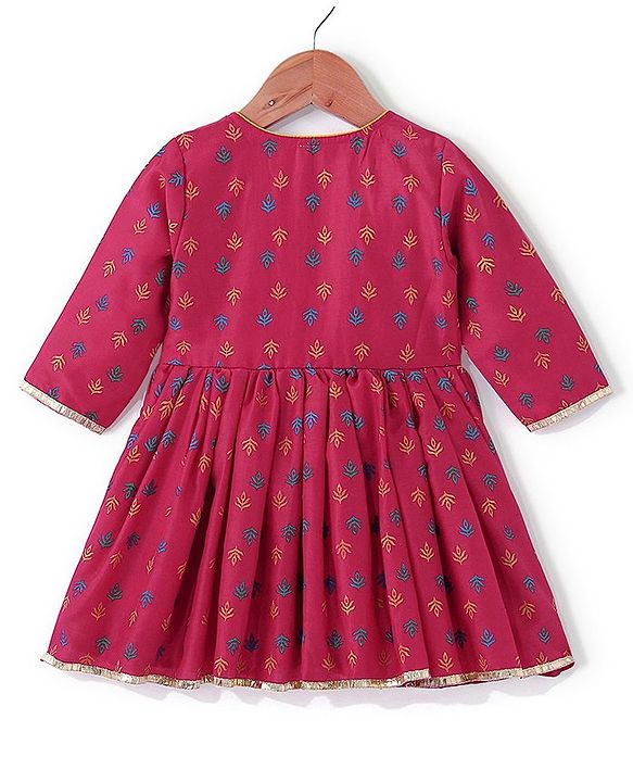 Babyhug Three Fourth Sleeves Printed Kurti With Pant & Net Sequenced Net Dupatta- Red