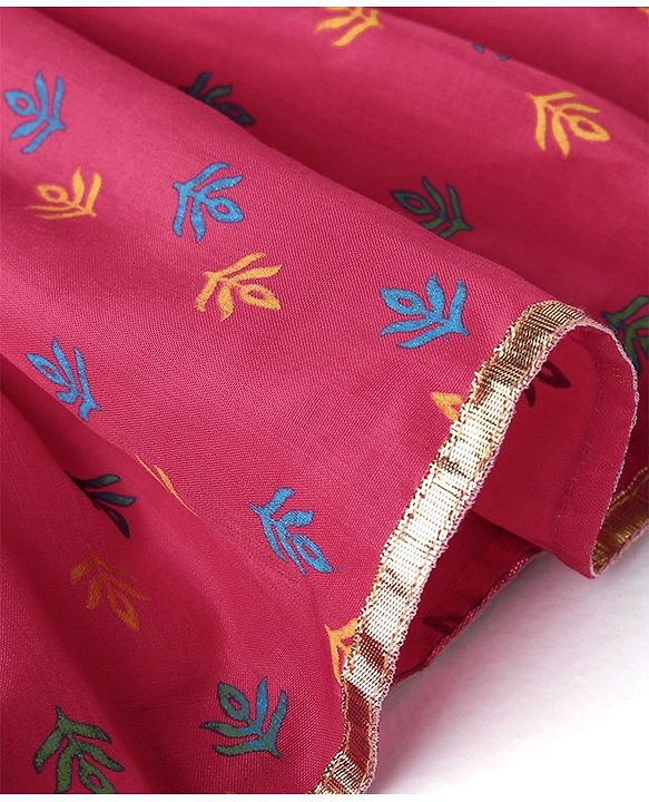 Babyhug Three Fourth Sleeves Printed Kurti With Pant & Net Sequenced Net Dupatta- Red