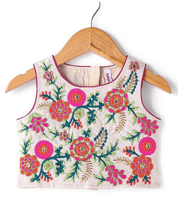 Babyhug Sleeveless Embrodered Choli with Foil Printed Pleated Lehenga and Dupatta - Fuschia