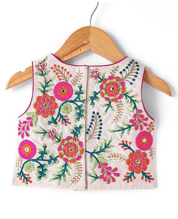 Babyhug Sleeveless Embrodered Choli with Foil Printed Pleated Lehenga and Dupatta - Fuschia
