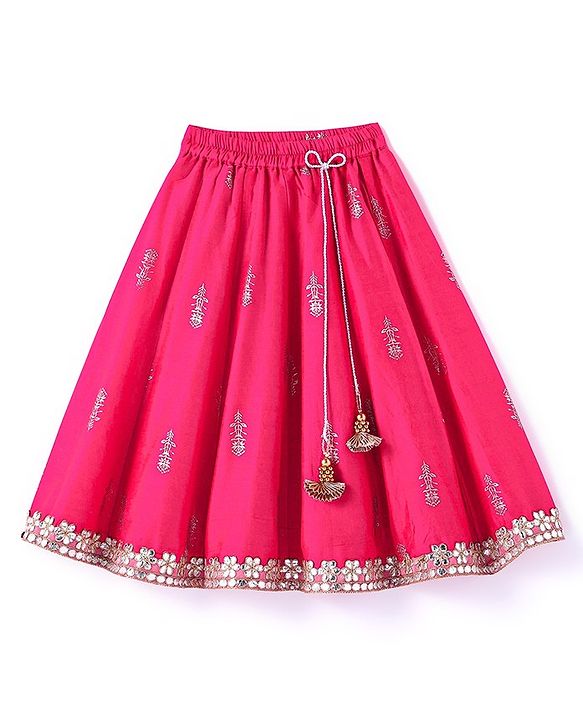 Babyhug Sleeveless Embrodered Choli with Foil Printed Pleated Lehenga and Dupatta - Fuschia