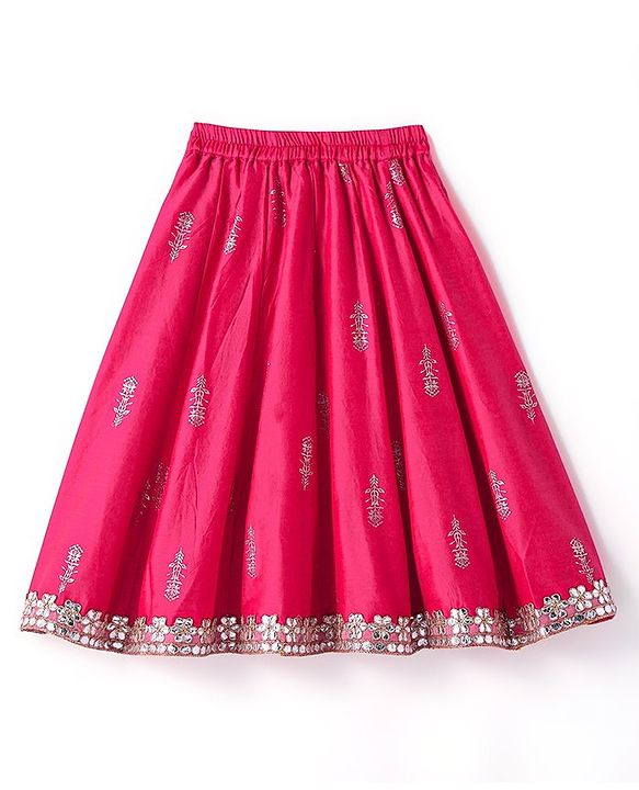Babyhug Sleeveless Embrodered Choli with Foil Printed Pleated Lehenga and Dupatta - Fuschia