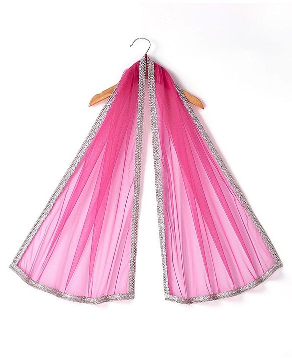 Babyhug Sleeveless Embrodered Choli with Foil Printed Pleated Lehenga and Dupatta - Fuschia