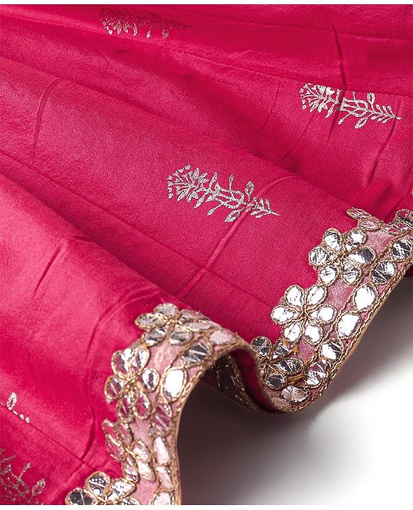Babyhug Sleeveless Embrodered Choli with Foil Printed Pleated Lehenga and Dupatta - Fuschia