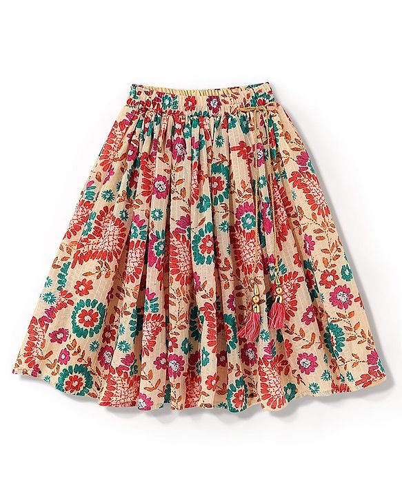 Babyhug Sleeveless Sequenced Choli With Lehenga And Dupatta Floral Print- Pink & Beige