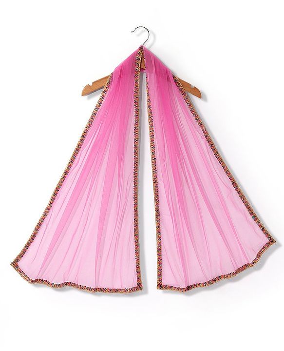 Babyhug Sleeveless Sequenced Choli With Lehenga And Dupatta Floral Print- Pink & Beige