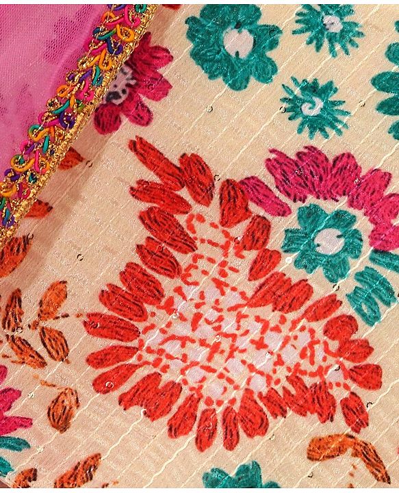 Babyhug Sleeveless Sequenced Choli With Lehenga And Dupatta Floral Print- Pink & Beige