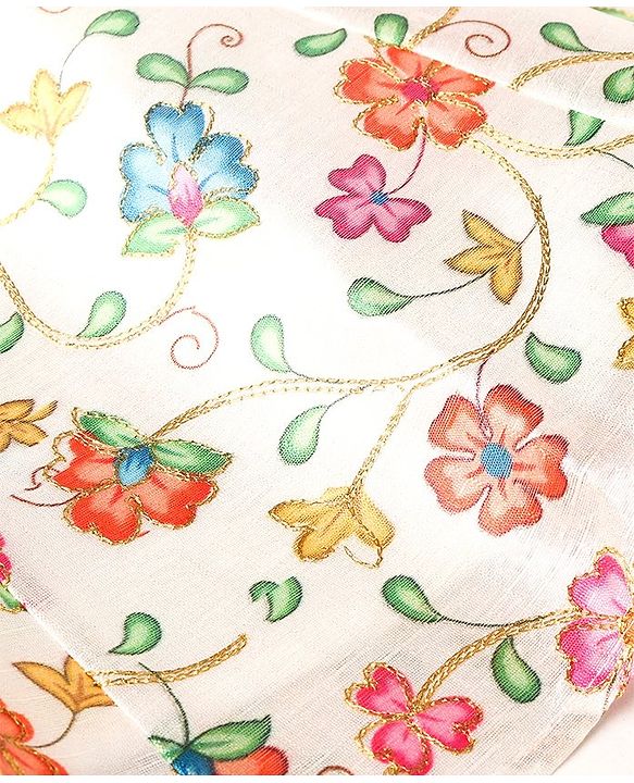 Babyhug Sleeveless Floral Printed & Embroidered Choli With Lehenga And Dupatta- White Blue & Pink
