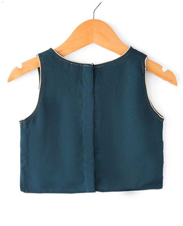Babyhug Sleeveless Embroidered Choli Lehenga and Dupatta Set - Teal Blue