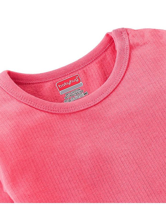 Babyhug Cotton Full Sleeves Solid Thermal Vest- Coral