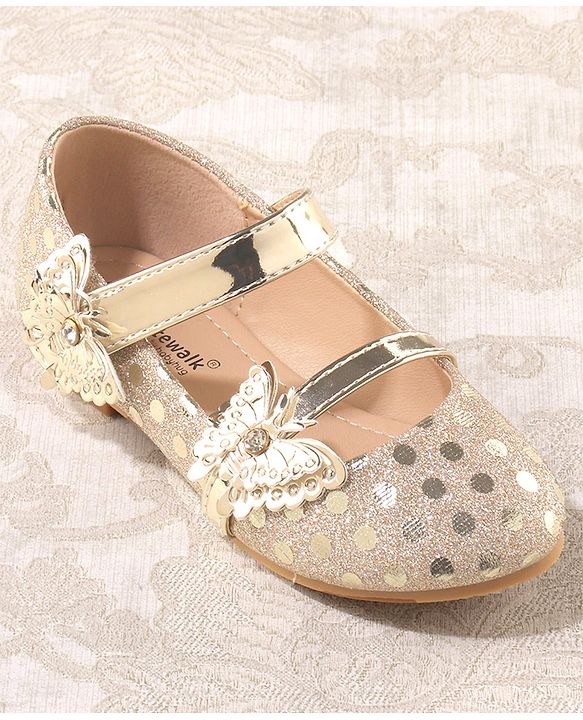 Cute Walk by Babyhug Front Strap Closure Bellies with Butterfly Applique and Foil Work - Golden