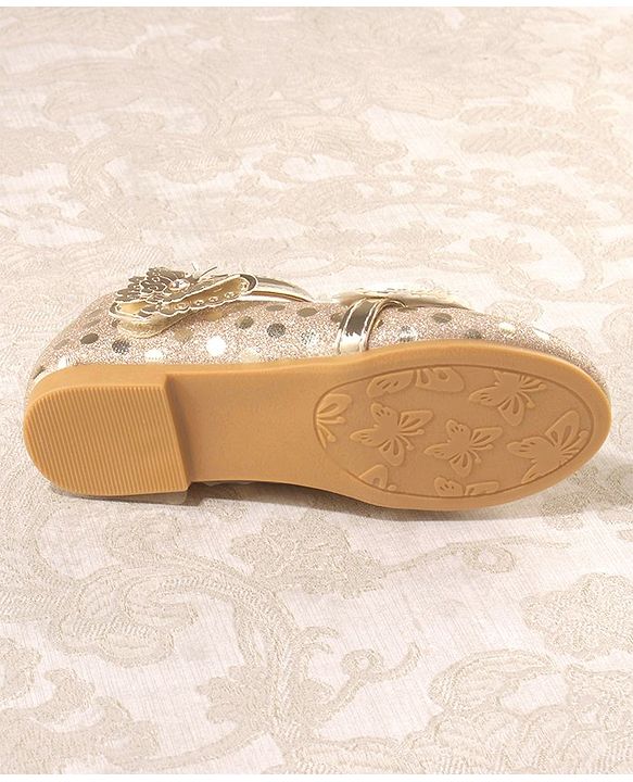 Cute Walk by Babyhug Front Strap Closure Bellies with Butterfly Applique and Foil Work - Golden