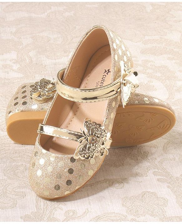 Cute Walk by Babyhug Front Strap Closure Bellies with Butterfly Applique and Foil Work - Golden