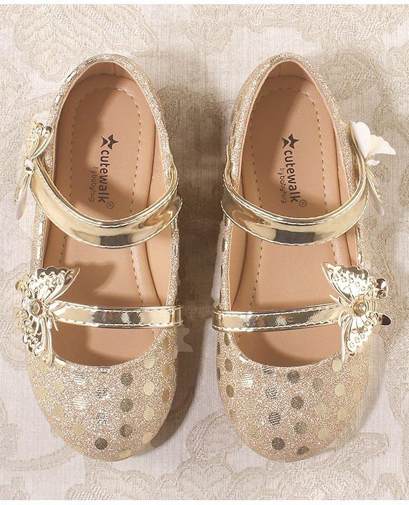 Cute Walk by Babyhug Front Strap Closure Bellies with Butterfly Applique and Foil Work - Golden