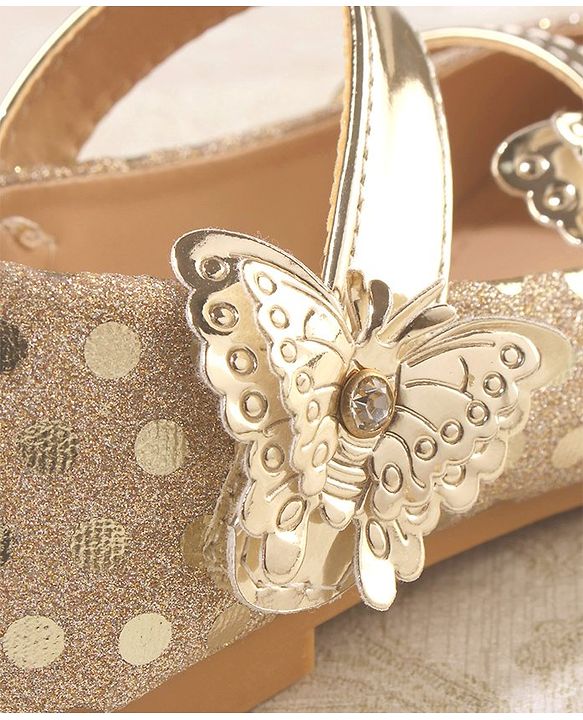 Cute Walk by Babyhug Front Strap Closure Bellies with Butterfly Applique and Foil Work - Golden