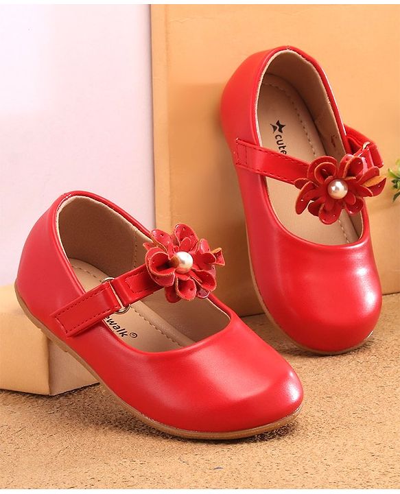 Cute Walk by Babyhug Slip On Bellies with Velcro Closure - Red