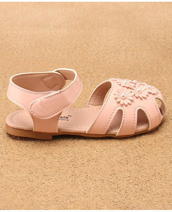Cute Walk by Babyhug Velcro Closure Peep Toes with Floral Applique - Pink