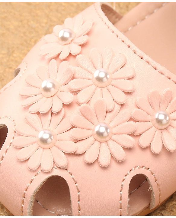 Cute Walk by Babyhug Velcro Closure Peep Toes with Floral Applique - Pink
