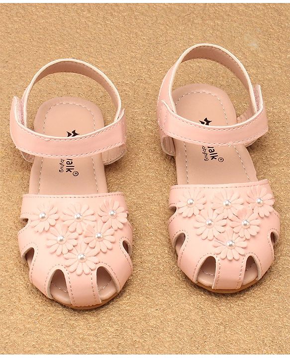 Cute Walk by Babyhug Velcro Closure Peep Toes with Floral Applique - Pink